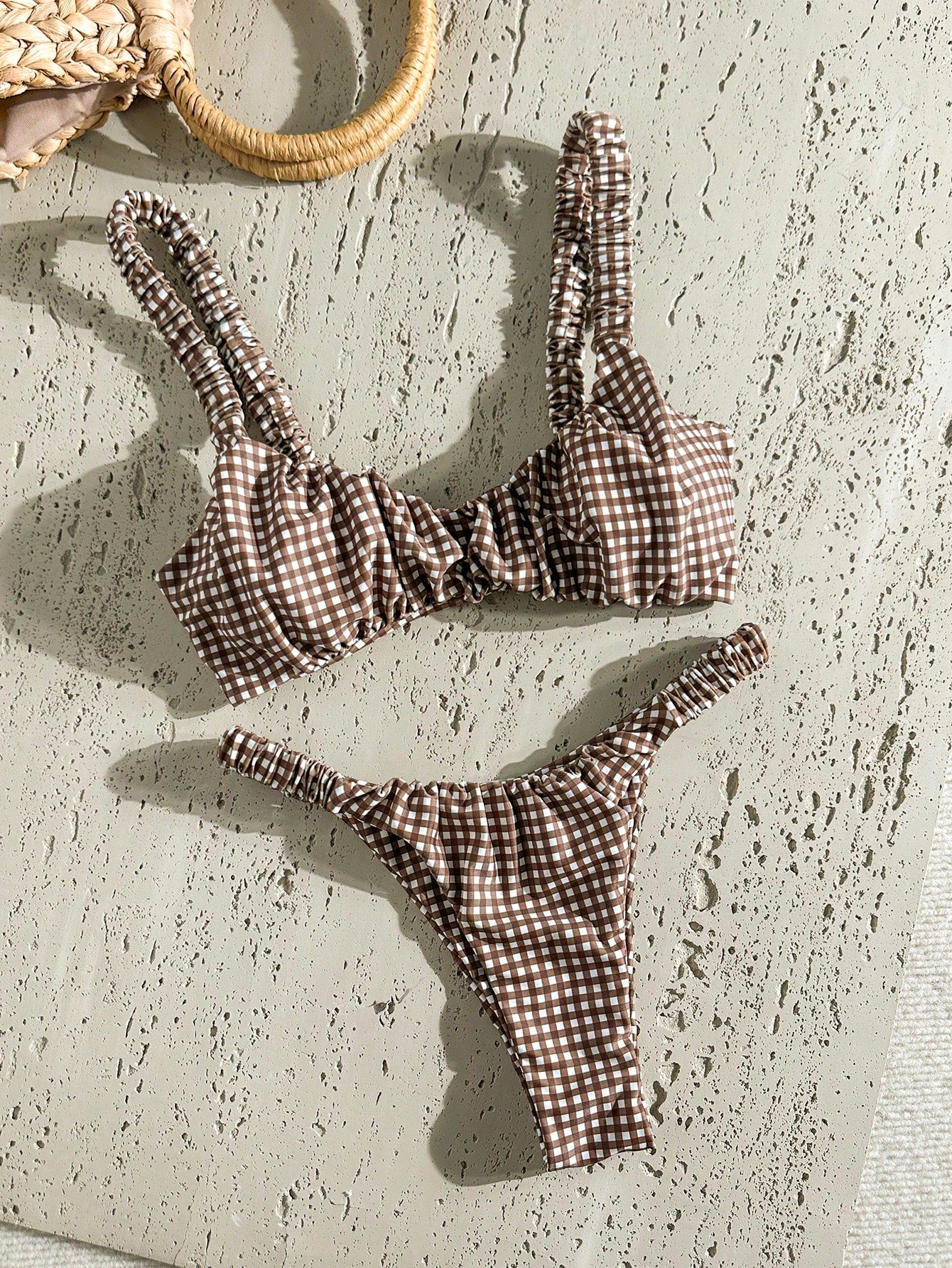 Swim Mod Women's Solid Color Ruched High Cut Sexy Bikini Set,