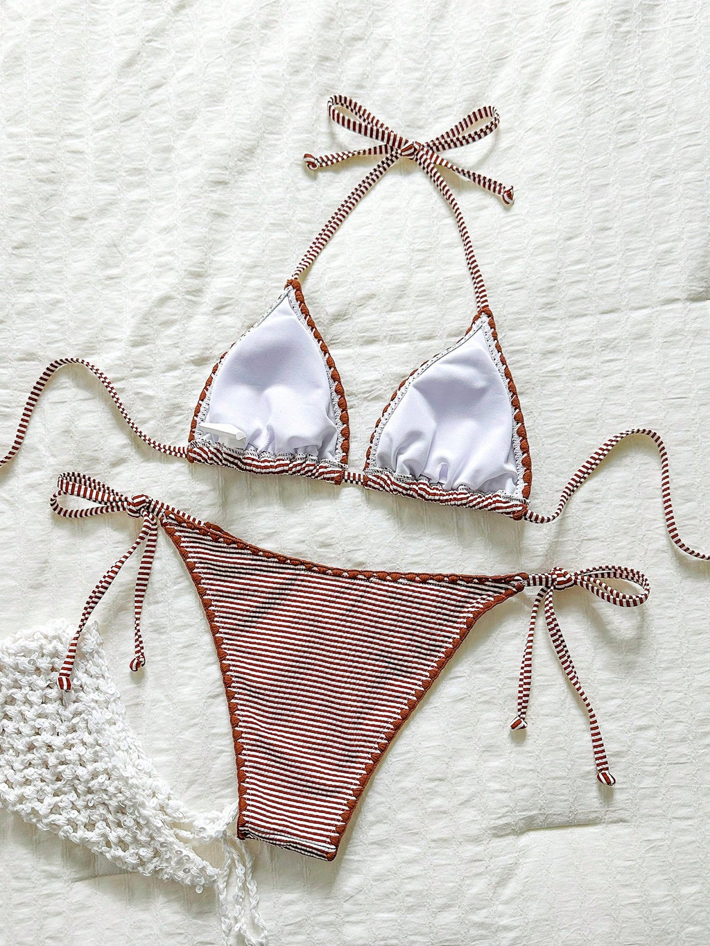 Swim Mod Women's Plaid Jacquard Halter Bikini Set, Spring/Summer - image 4