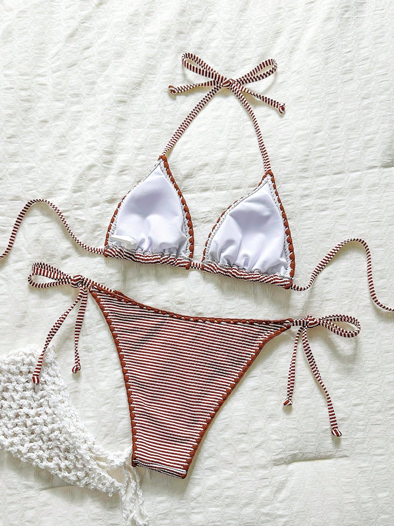 Swim Mod Women's Plaid Jacquard Halter Bikini Set, Spring/Summer - image 4