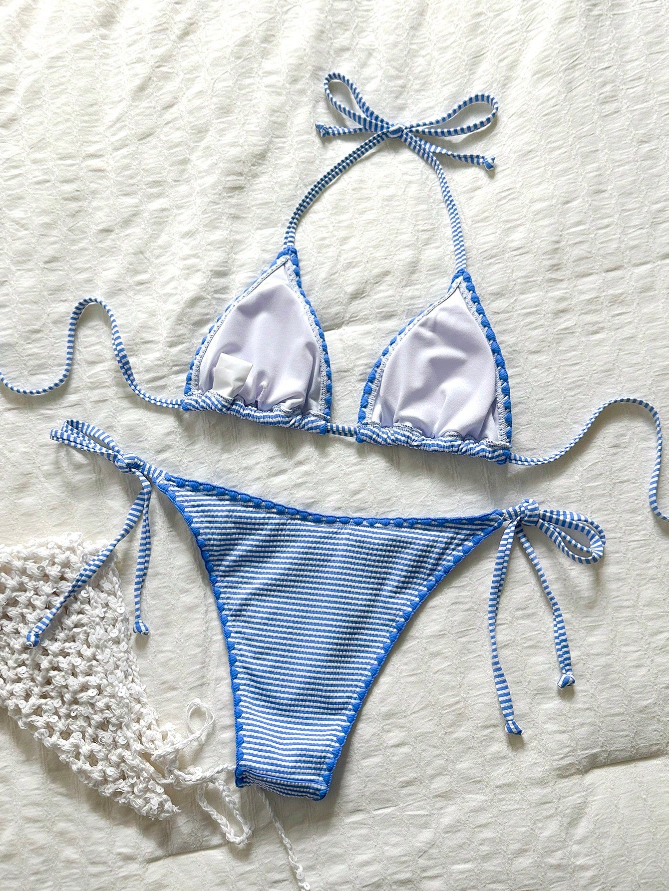 Swim Mod Women's Plaid Jacquard Halter Bikini Set, Spring/Summer