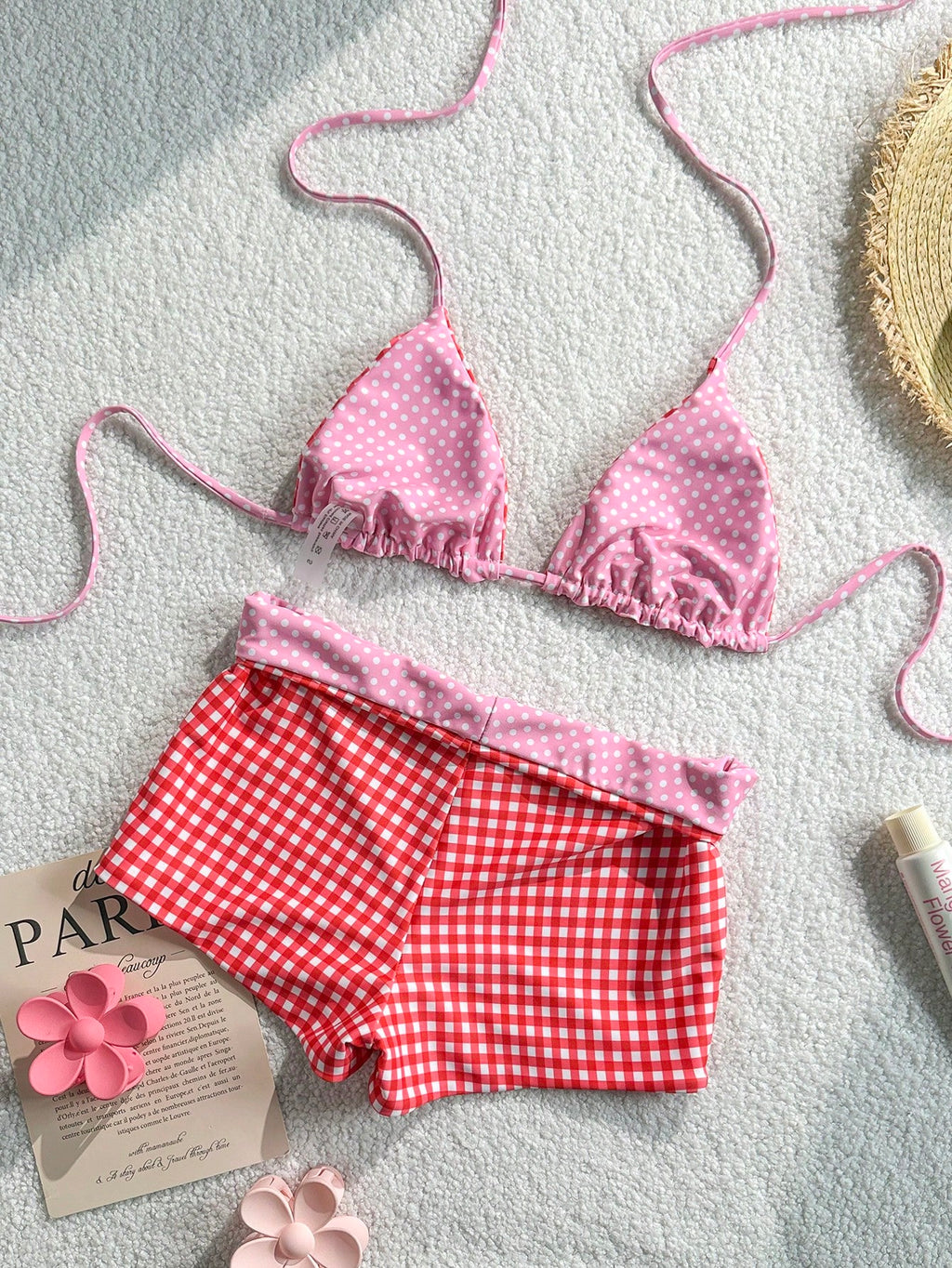 Women's Bikini Swimsuit Striped Print Green Pink Cute Retro Boy
