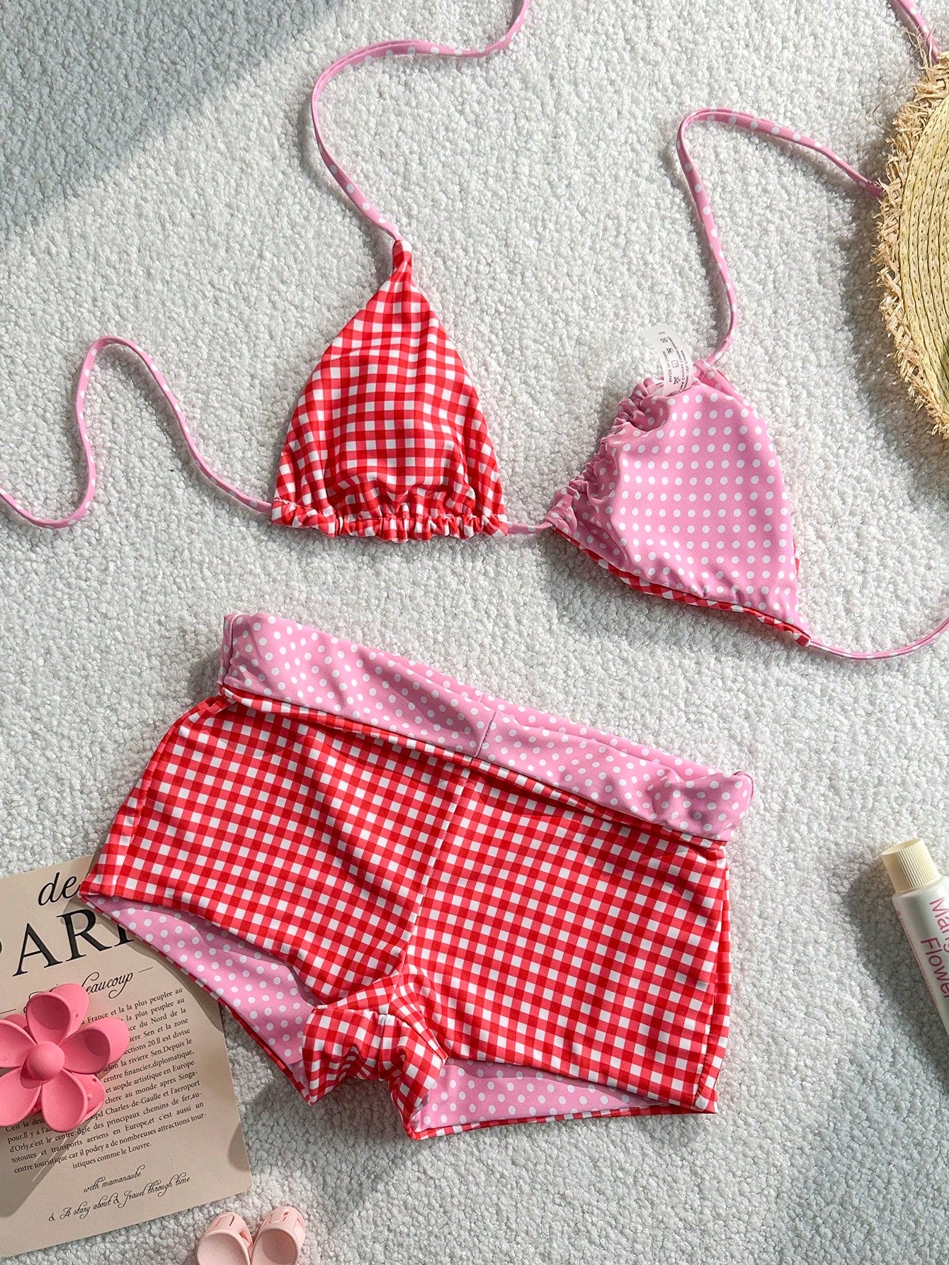 Women's Bikini Swimsuit Striped Print Green Pink Cute Retro Boy