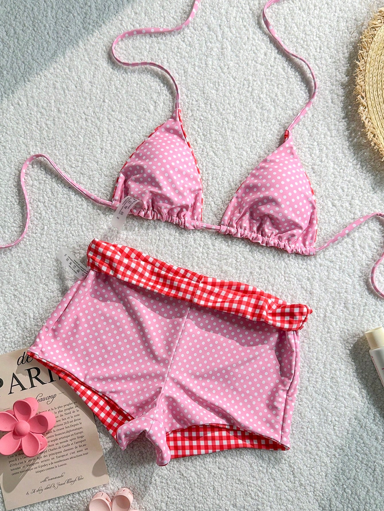 Women's Bikini Swimsuit Striped Print Green Pink Cute Retro Boy