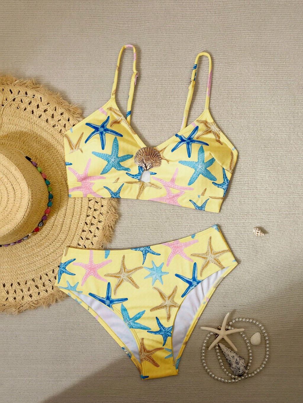 Women 2-Piece Bikini Swimsuit, Star & Color Block Starfish Cute Elegant Casual Sexy Bohemian Hollow Out - image 13