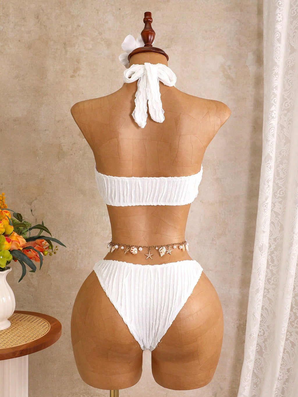 Swim Lushoire Women's Sexy Halter Wireless Textured Solid Color