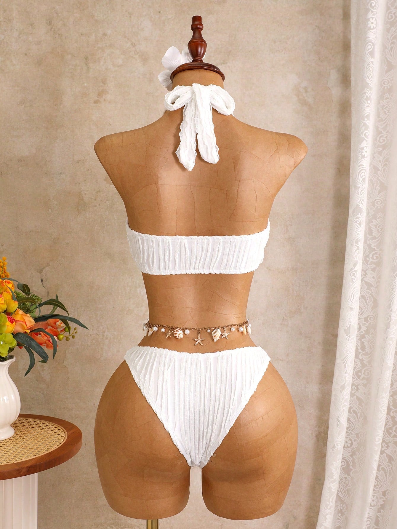 Swim Lushoire Women's Sexy Halter Wireless Textured Solid Color