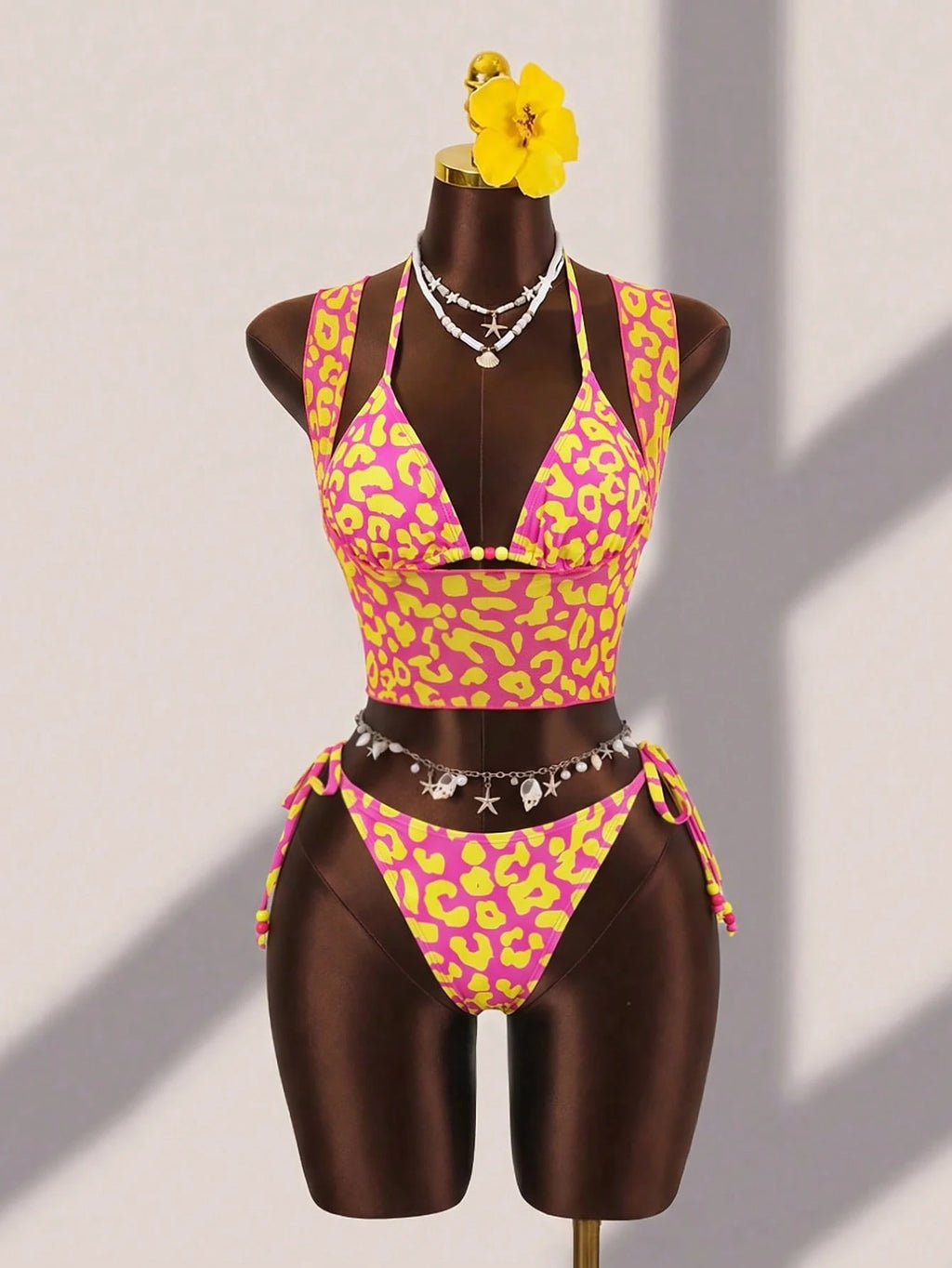 Swim Vcay Women's Summer Beach Holiday Beaded Decor Halter Tie Sexy