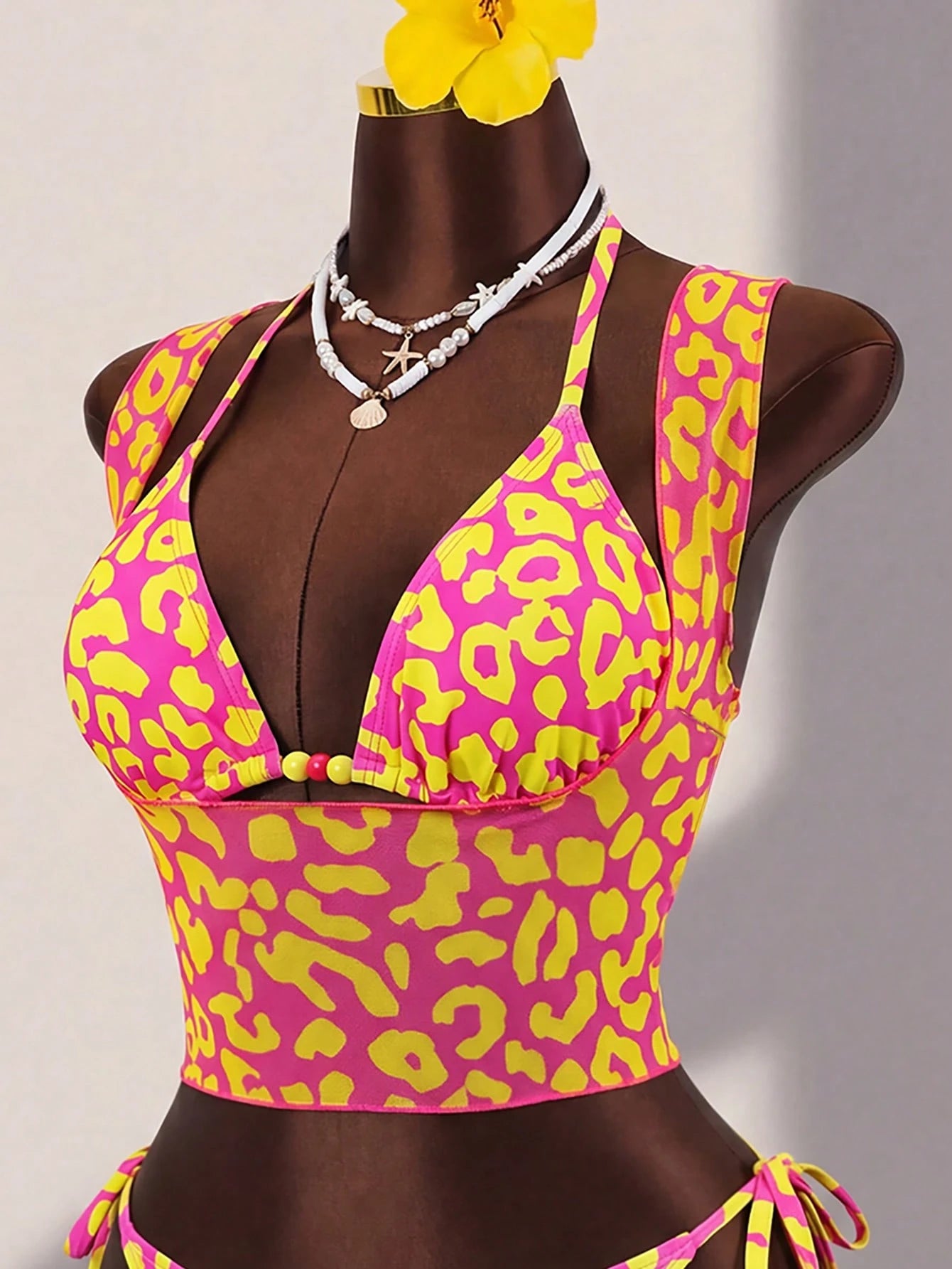 Swim Vcay Women's Summer Beach Holiday Beaded Decor Halter Tie Sexy