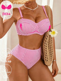 Swim DD+ Women's Blue Striped Underwire DD+ Cup Supportive Bust
