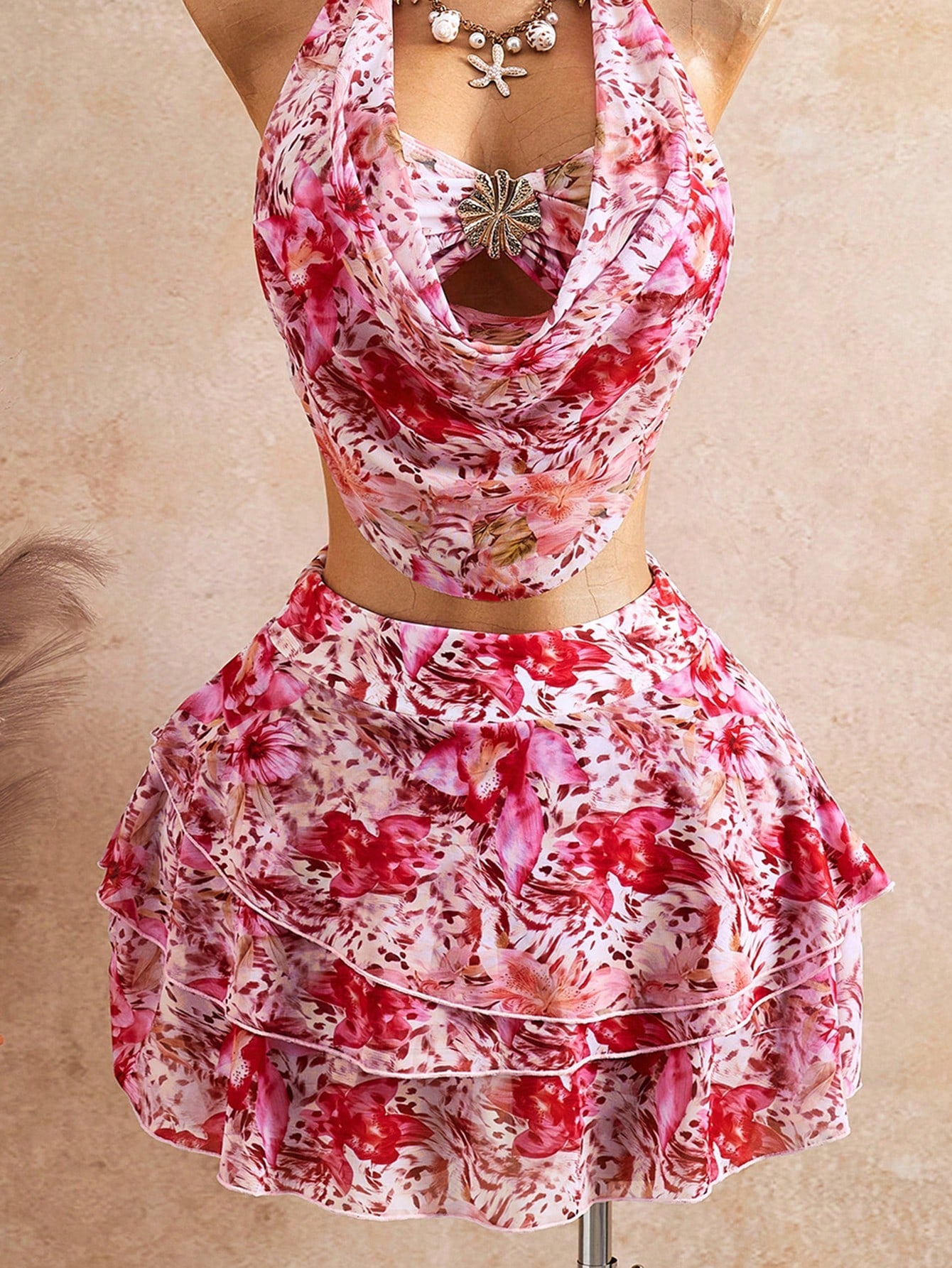 Bellisia 2026 Spring/Summer Vacation Romantic Floral Print Halter