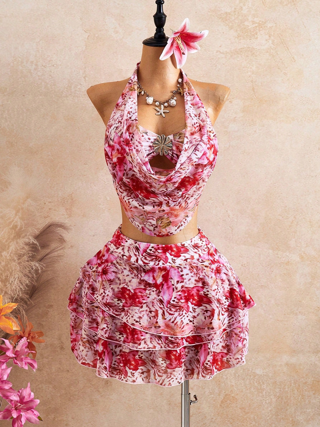 Bellisia 2026 Spring/Summer Vacation Romantic Floral Print Halter
