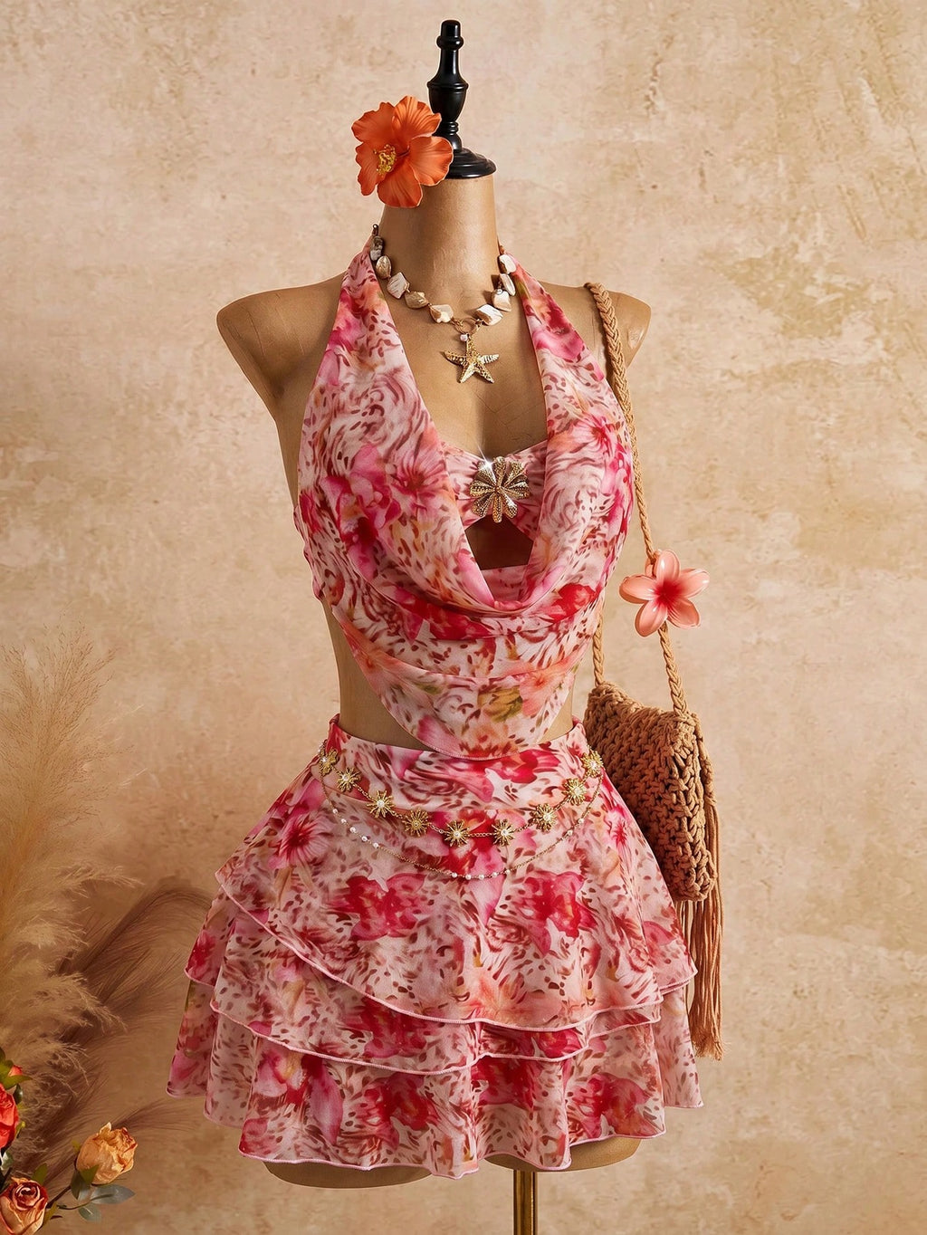 Bellisia 2026 Spring/Summer Vacation Romantic Floral Print Halter
