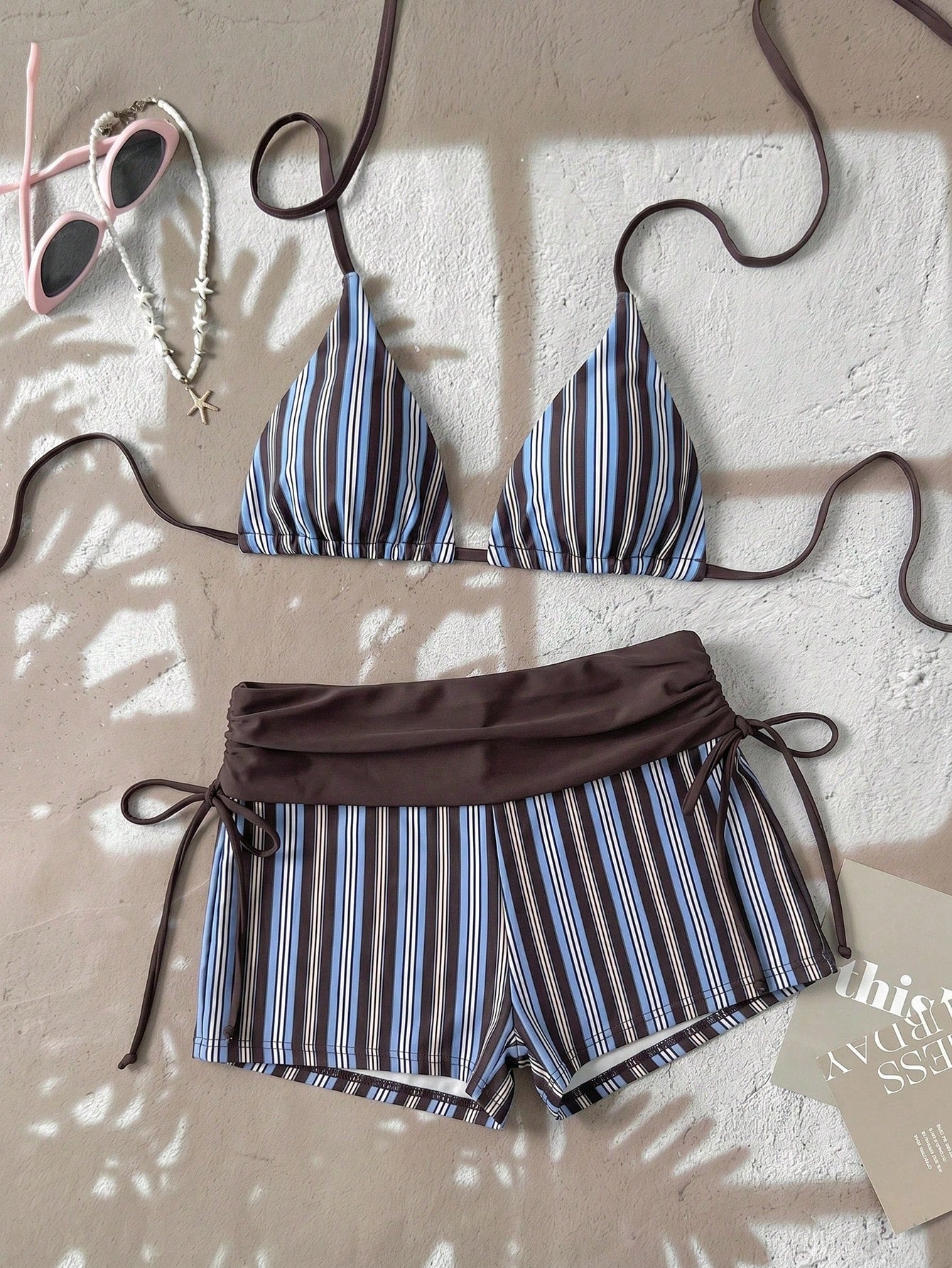 Swim Mod 2026 Women Swimwear 2 Pieces Set,Brown And Yellow Polka
