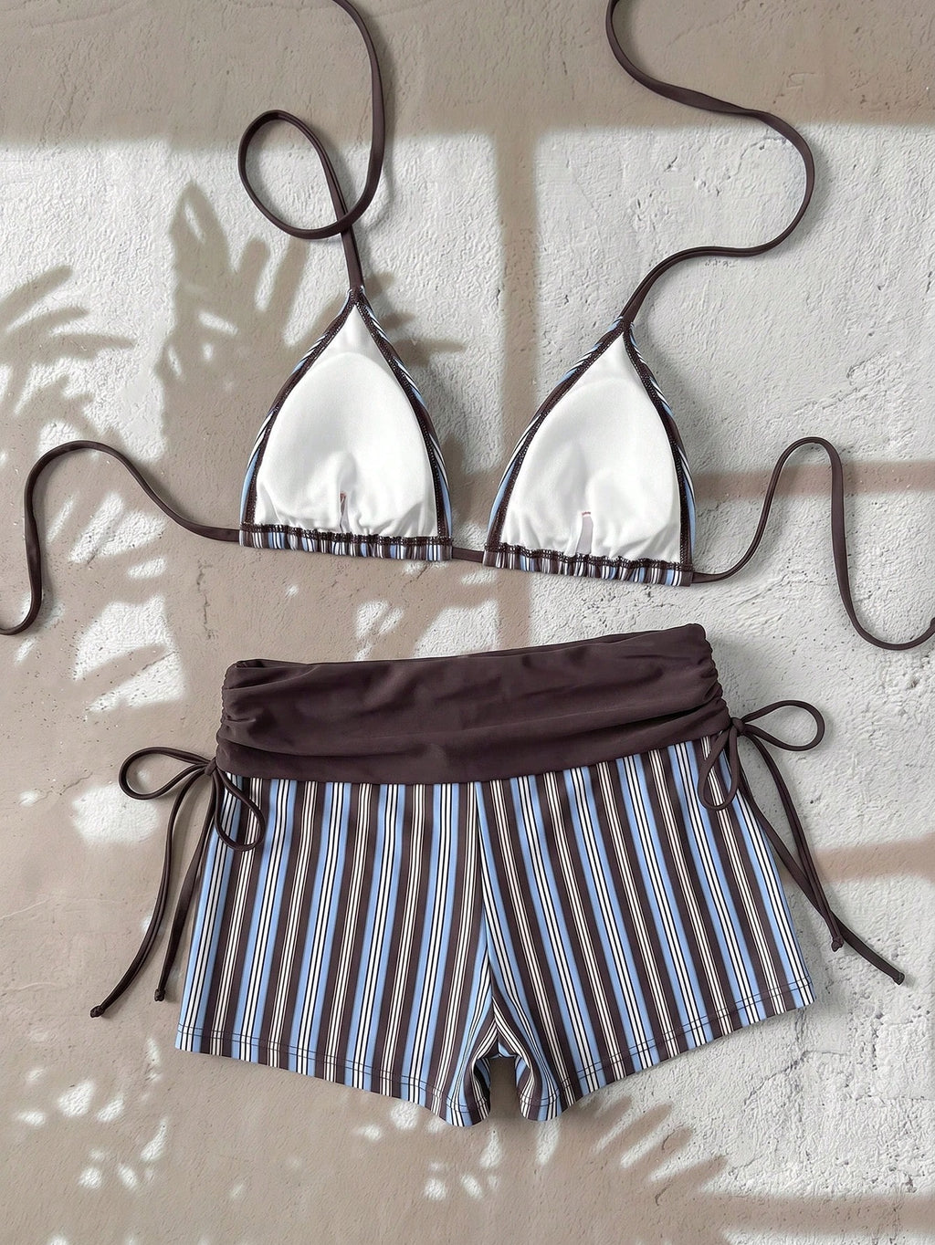 Swim Mod 2026 Women Swimwear 2 Pieces Set,Brown And Yellow Polka