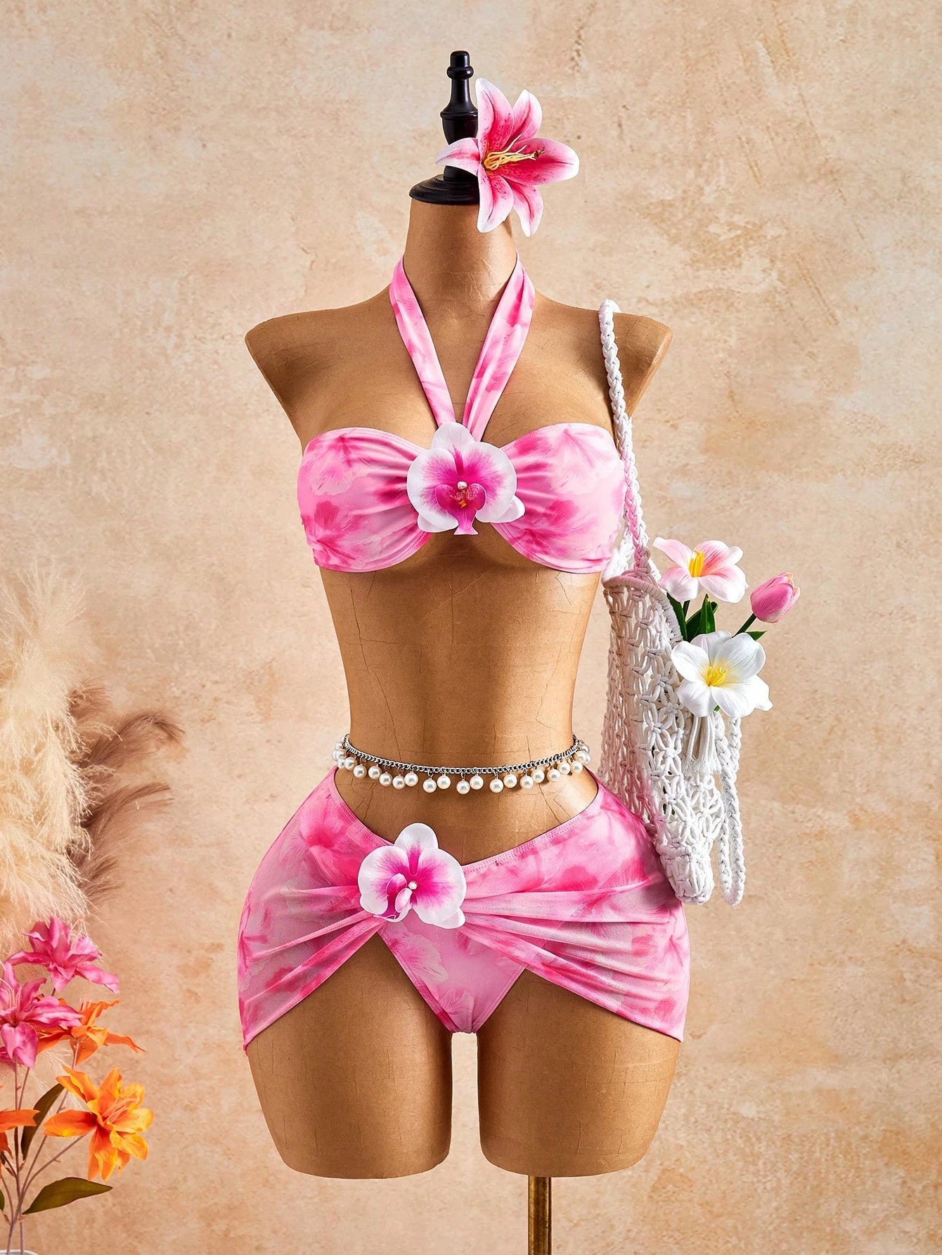 Bellisia Women's Yellow Summer Boho Beach Holiday 3-Piece Set,Tie-Dye