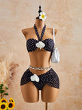 Bellisia Women's Beach Outfit, Yellow Tie-Dye Big Floral, 3-Piece Set With 3D Fl