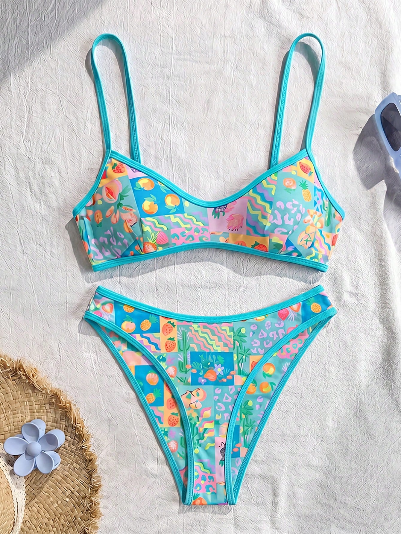 Swim Vcay Women's Summer Beach Vacation Marine Life Print Trim Sexy