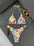 Swim Vcay Women's Summer Beach Lemon Print Sexy Halter Bikini Set