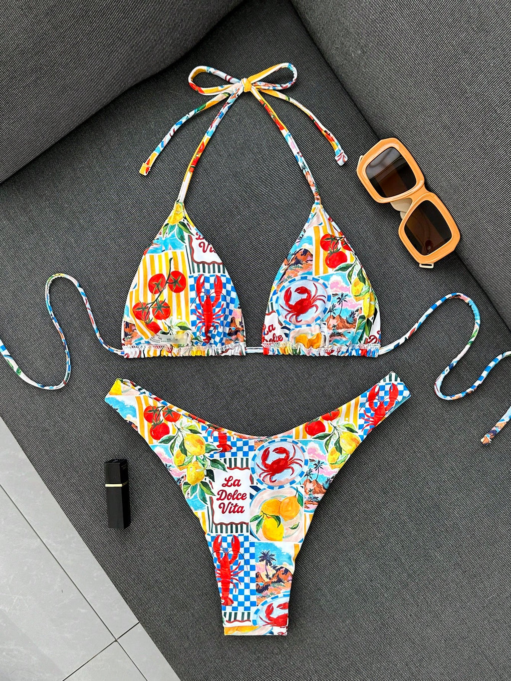 Swim Vcay Women's Summer Beach Lemon Print Sexy Halter Bikini Set - image 2