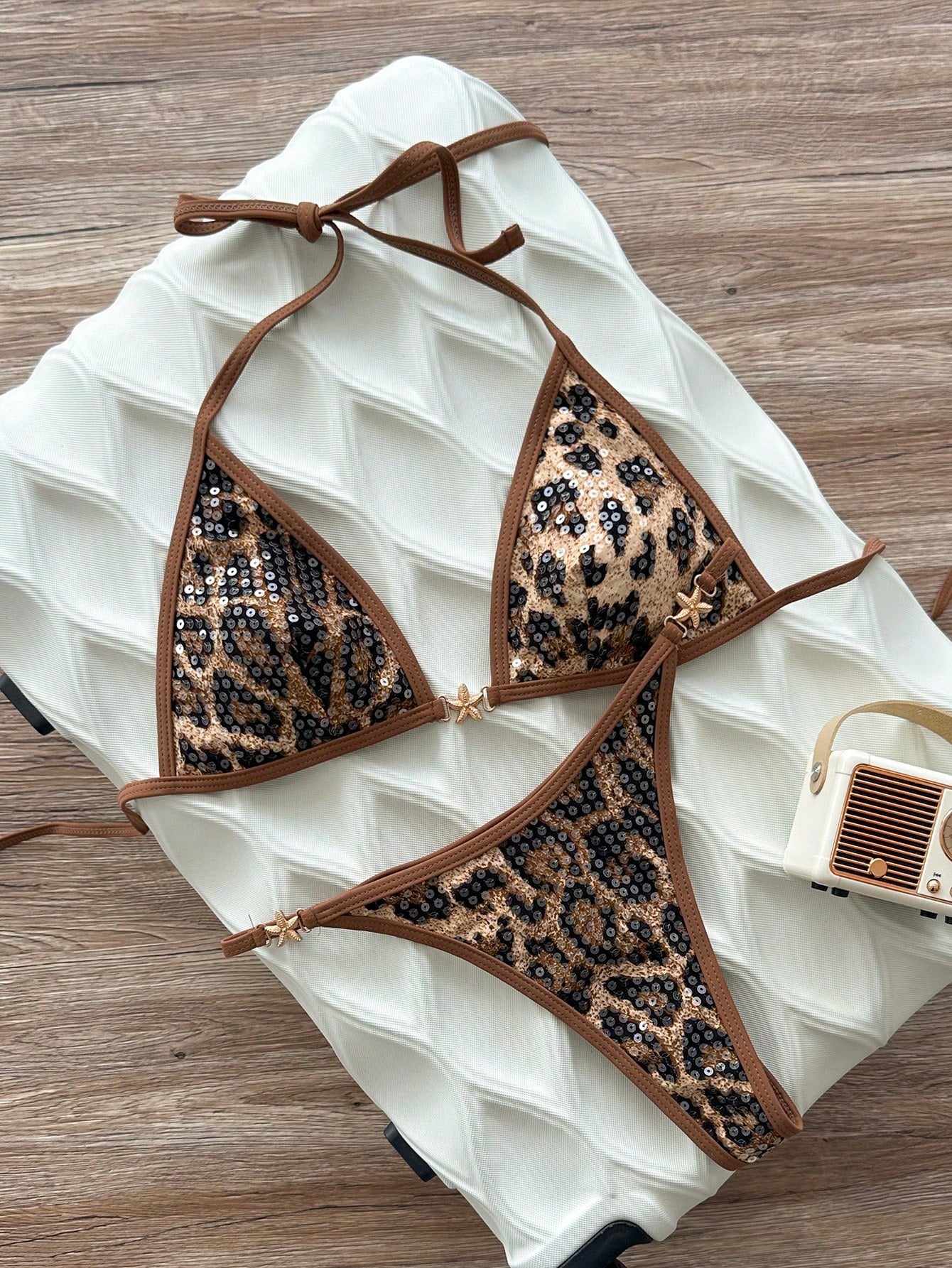 Swim Vcay Spring/Summer Solid Color Triangle Wireless Halter Backless