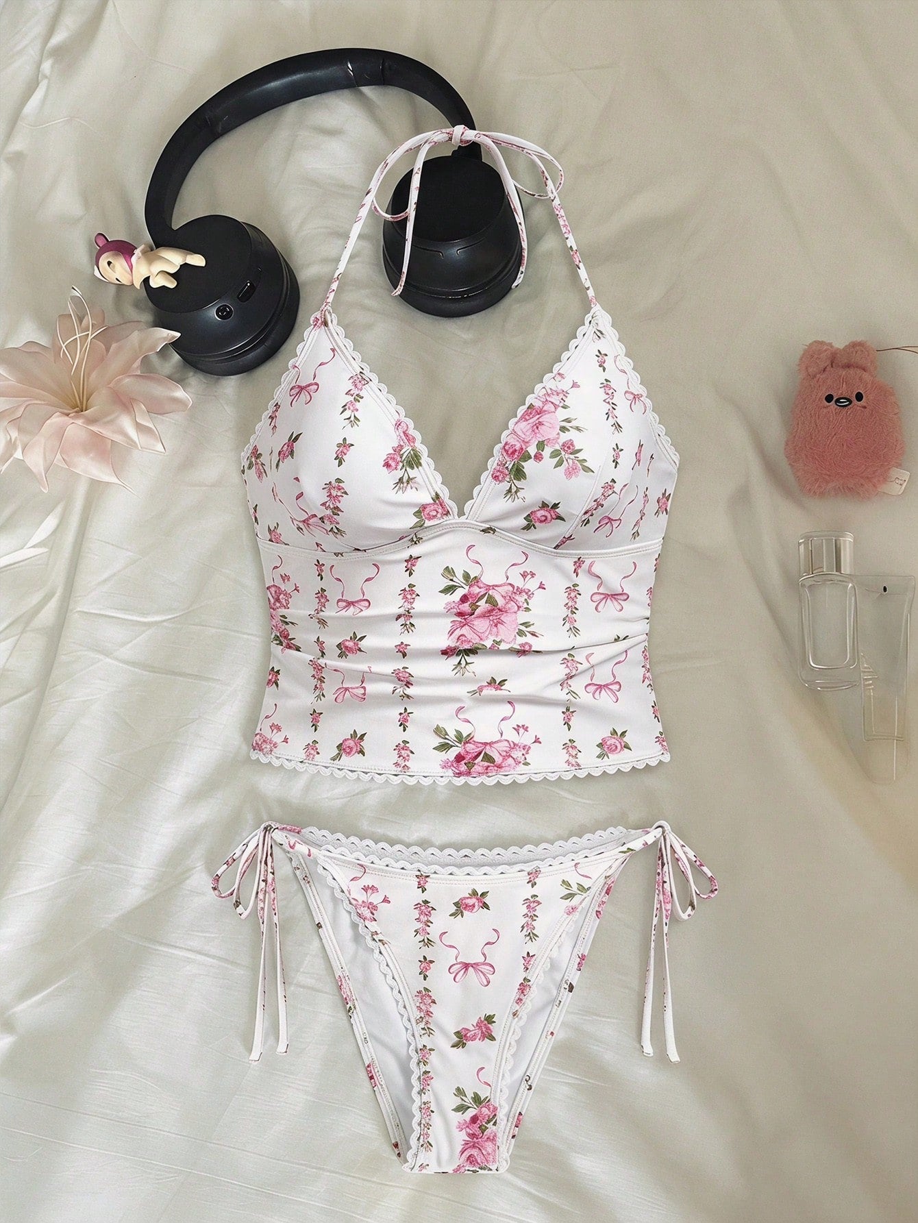 MOD Women's Summer Beach Floral Print Halter Tankini Swimwear Set - image 2