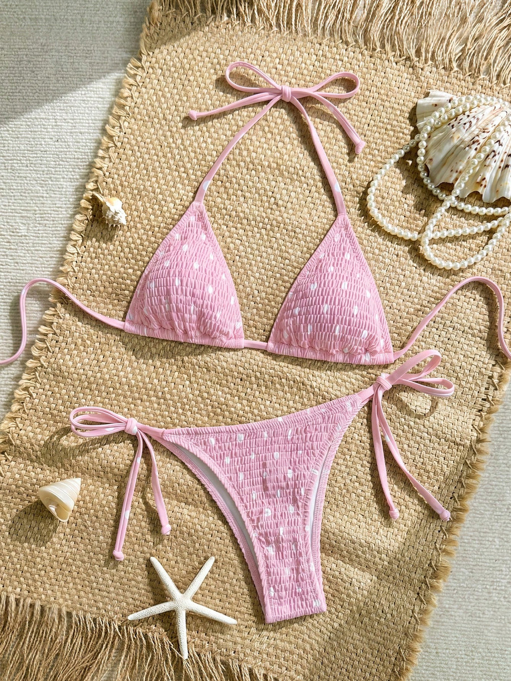 Swim Vcay Women Halter Neck Tie Back Swimwear Top And Bottoms Set,