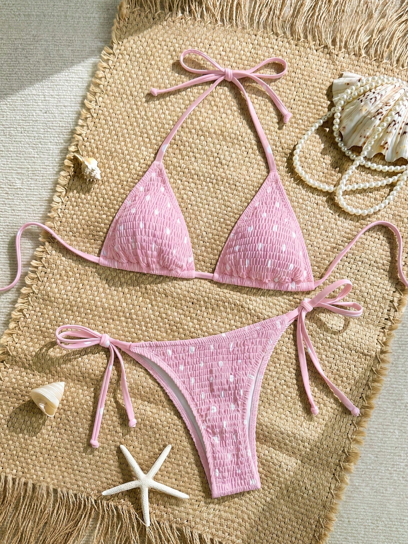 Swim Vcay Women Halter Neck Tie Back Swimwear Top And Bottoms Set,