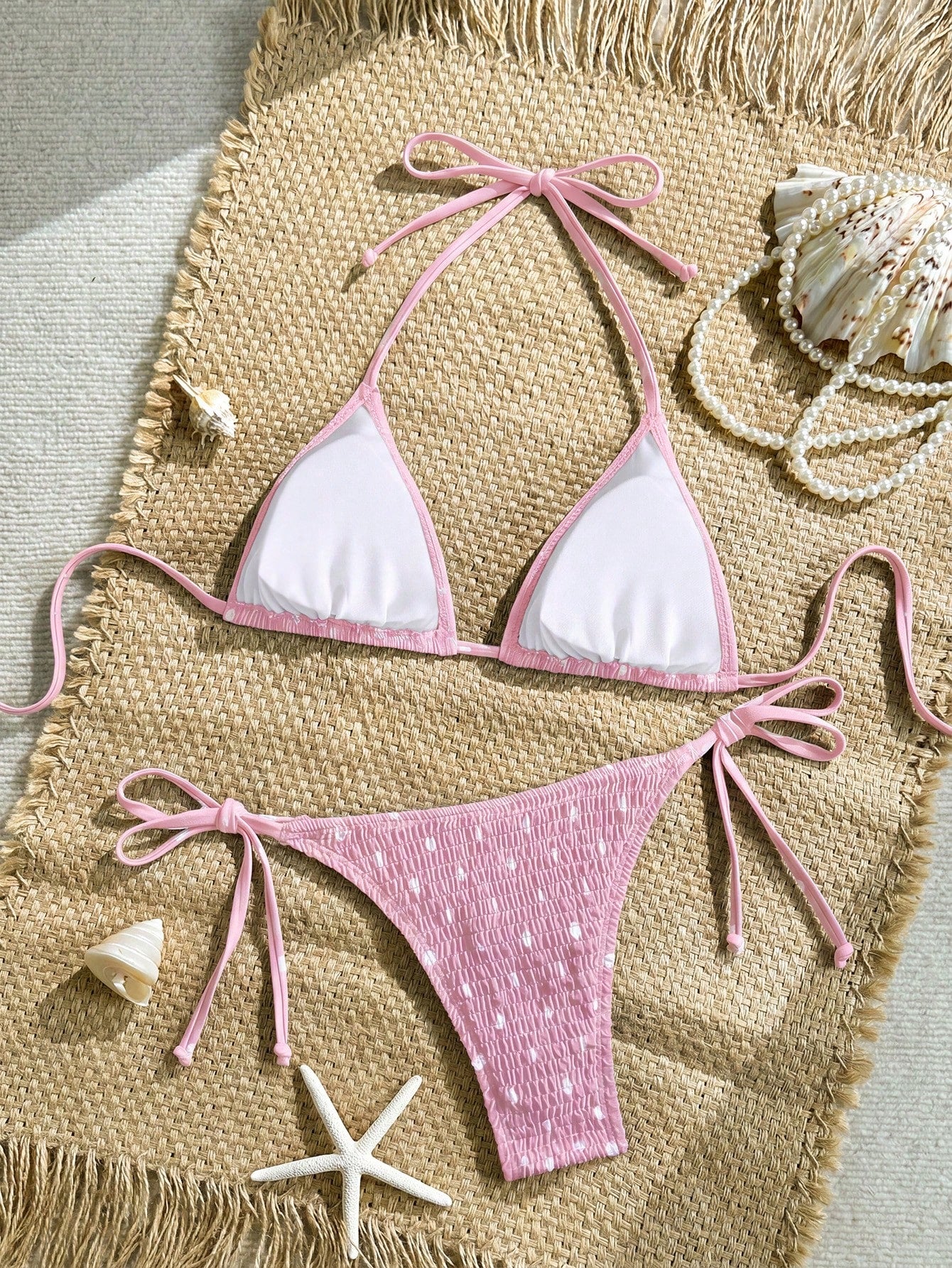 Swim Vcay Women Halter Neck Tie Back Swimwear Top And Bottoms Set,