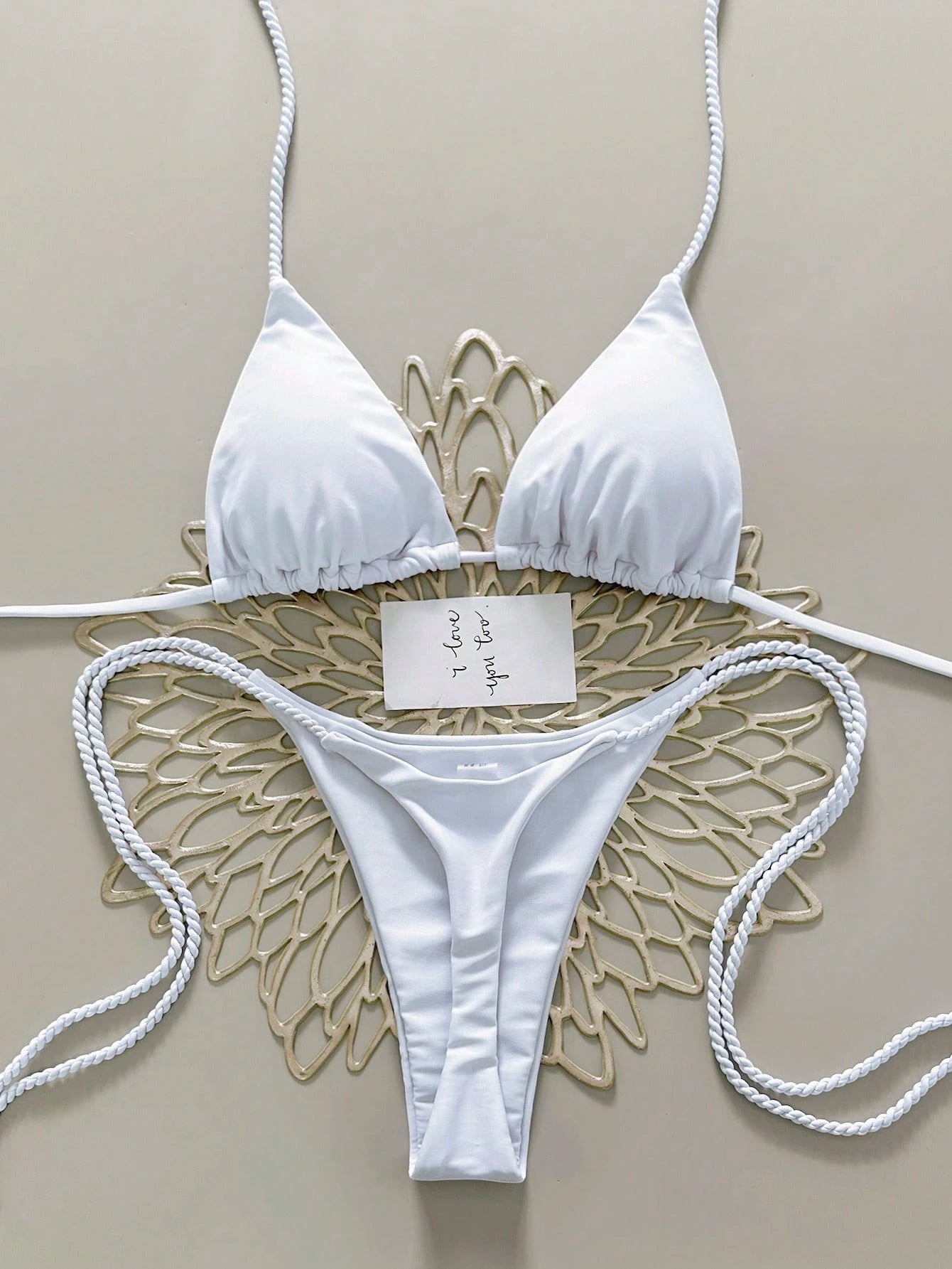 Swim Vcay 2pcs Women Apricot Bikini Swimwear Set, Handmade Rope Decor Swimwear Bikini Sets For Women Rouche - image 8