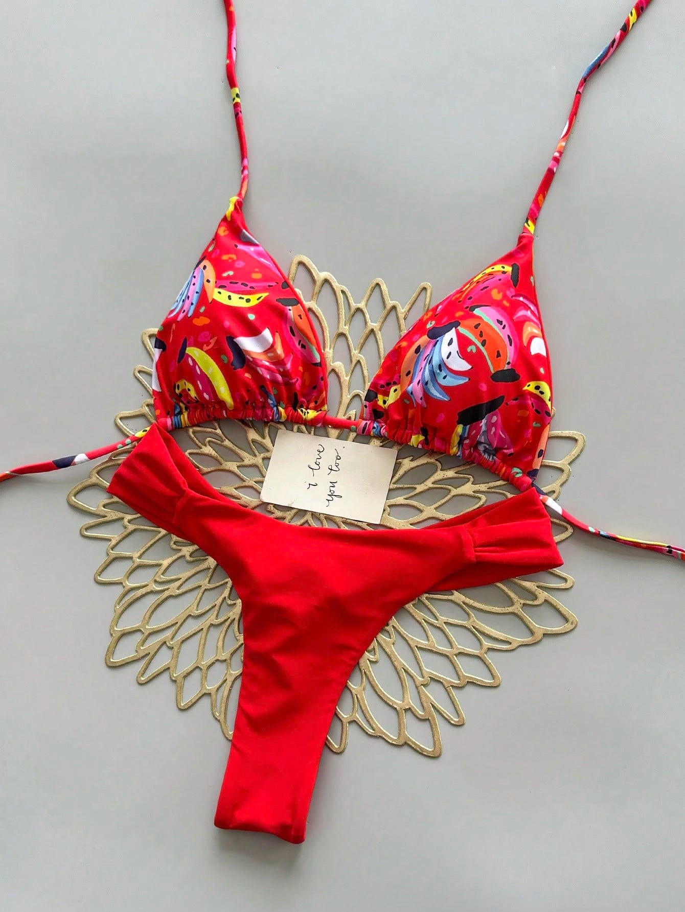 Women's Casual Spaghetti Strap Drawstring Bikini Set, Colorful Banana