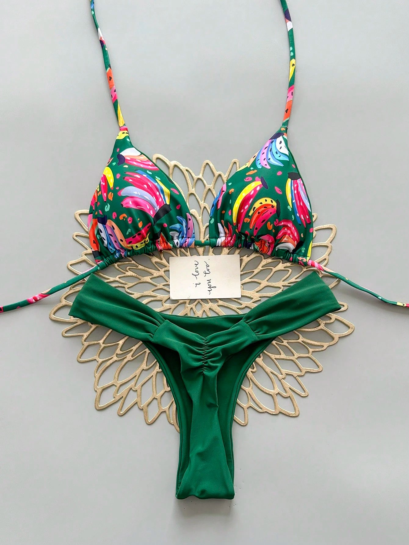 Women's Casual Spaghetti Strap Drawstring Bikini Set, Colorful Banana