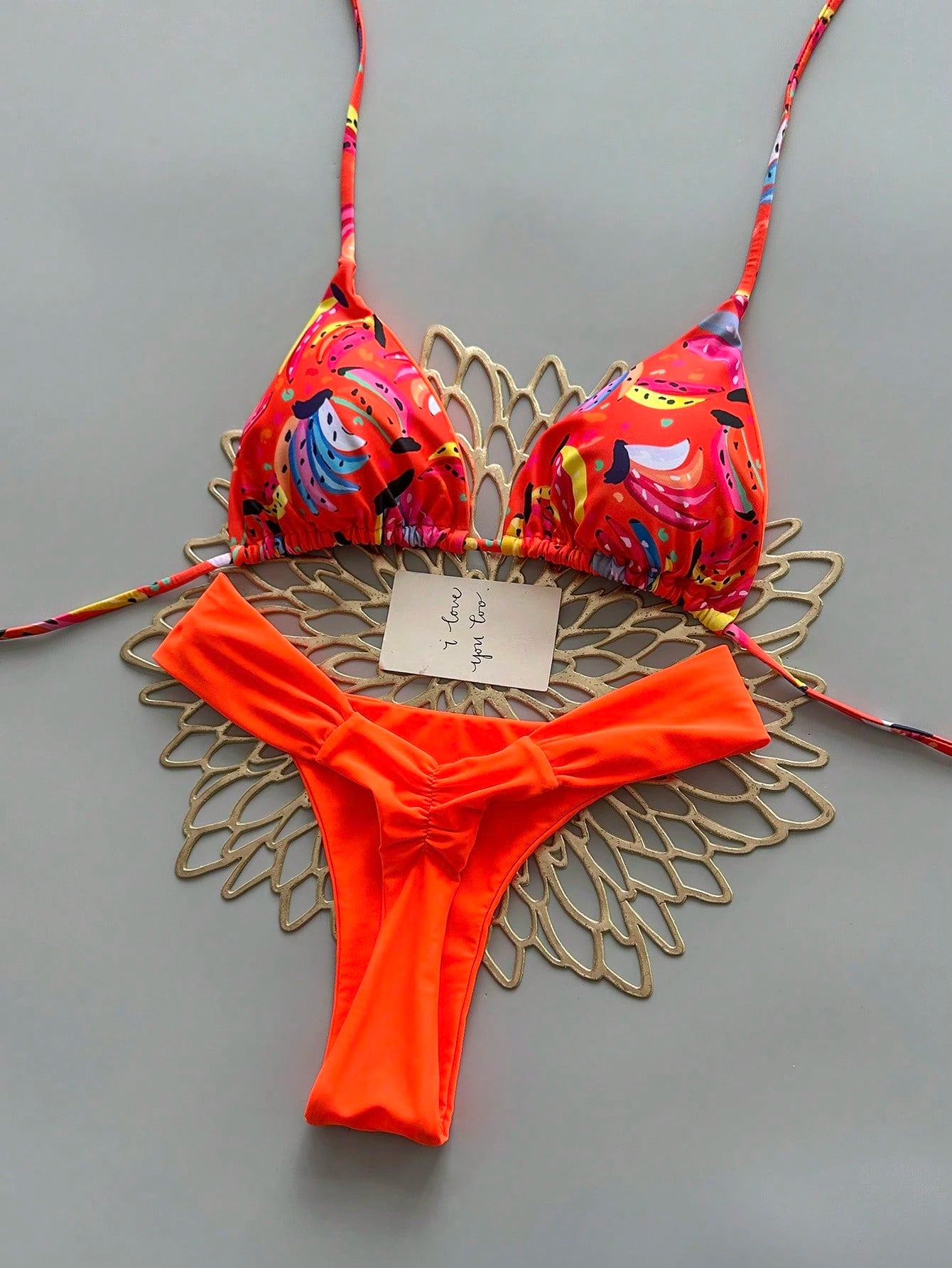 Women's Casual Spaghetti Strap Drawstring Bikini Set, Colorful Banana