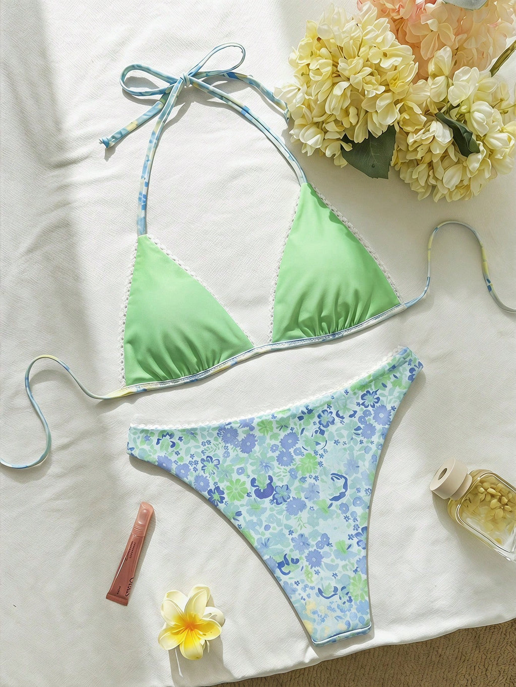 Swim Mod 2026ss Light Blue Floral Women Bikini Sets 2 Pieces Bathing