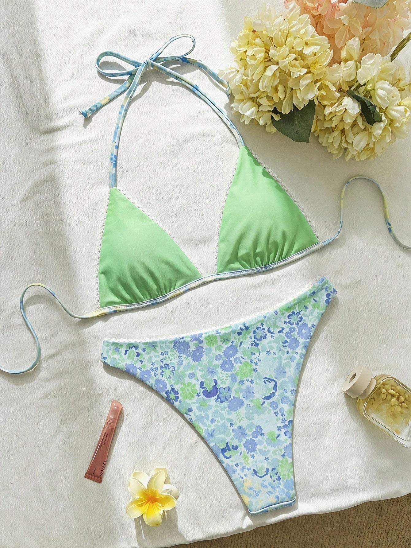 Swim Mod 2026ss Light Blue Floral Women Bikini Sets 2 Pieces Bathing
