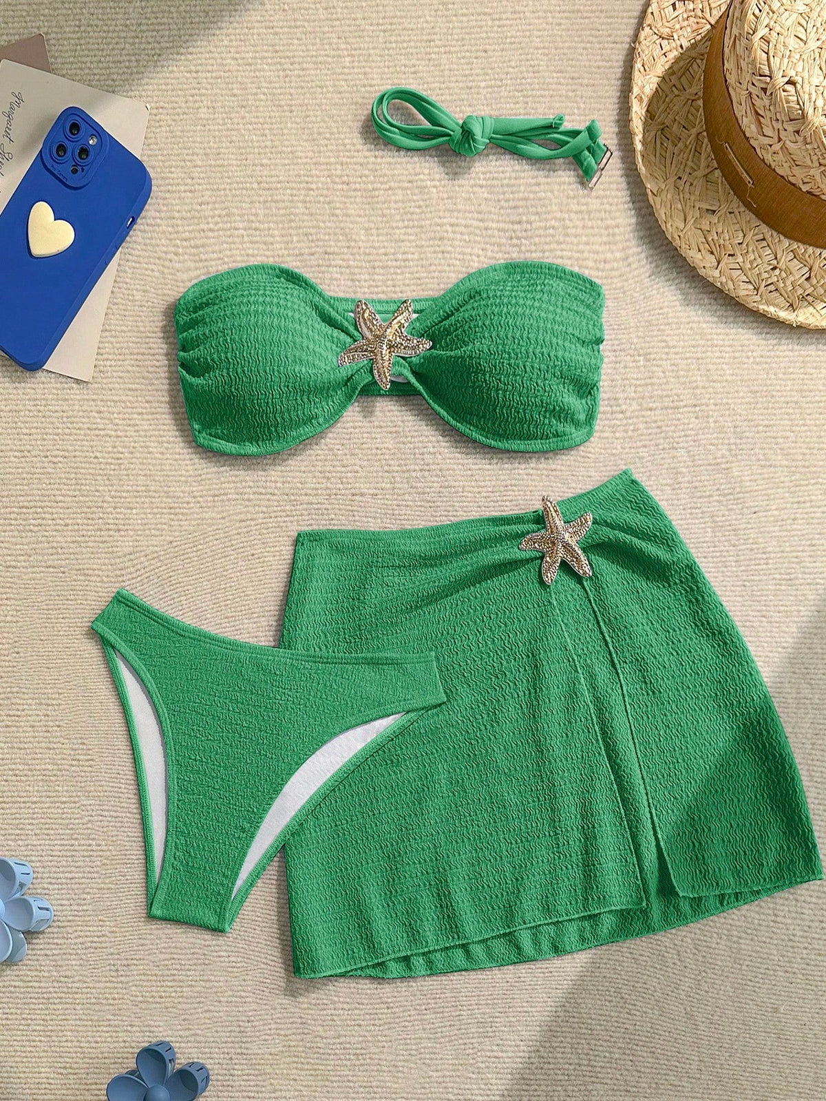 Soleia Women's Cute Dusky Blue Summer Beach Vacation Holiday 3-Piece