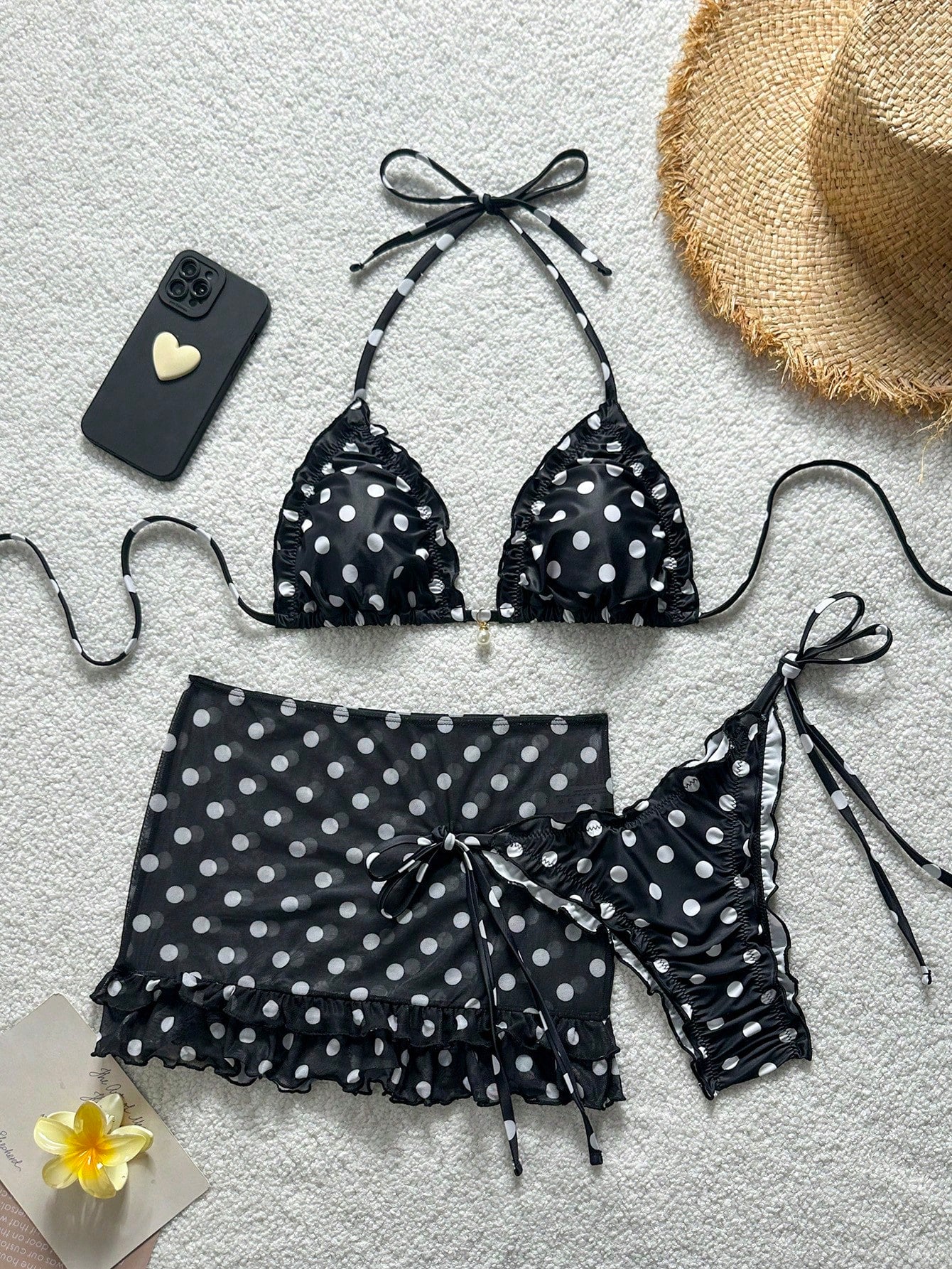 Swim Mod 3-Piece Set Pistachio Green Floral Textured Pearl Seashell
