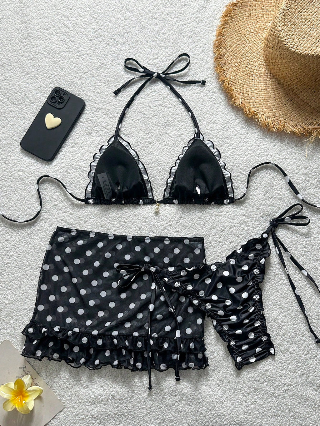 Swim Mod 3-Piece Set Pistachio Green Floral Textured Pearl Seashell