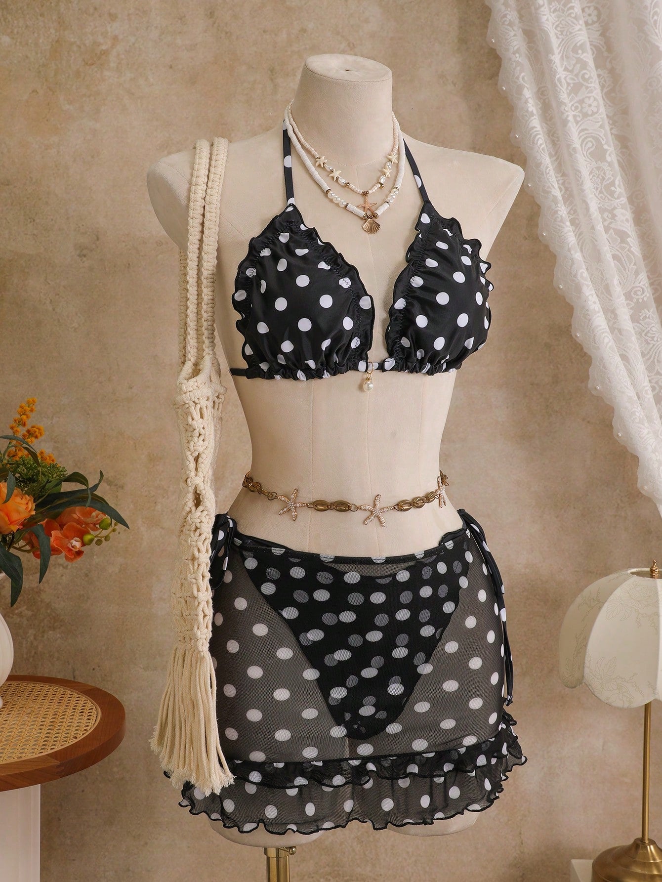 Swim Mod 3-Piece Set Pistachio Green Floral Textured Pearl Seashell