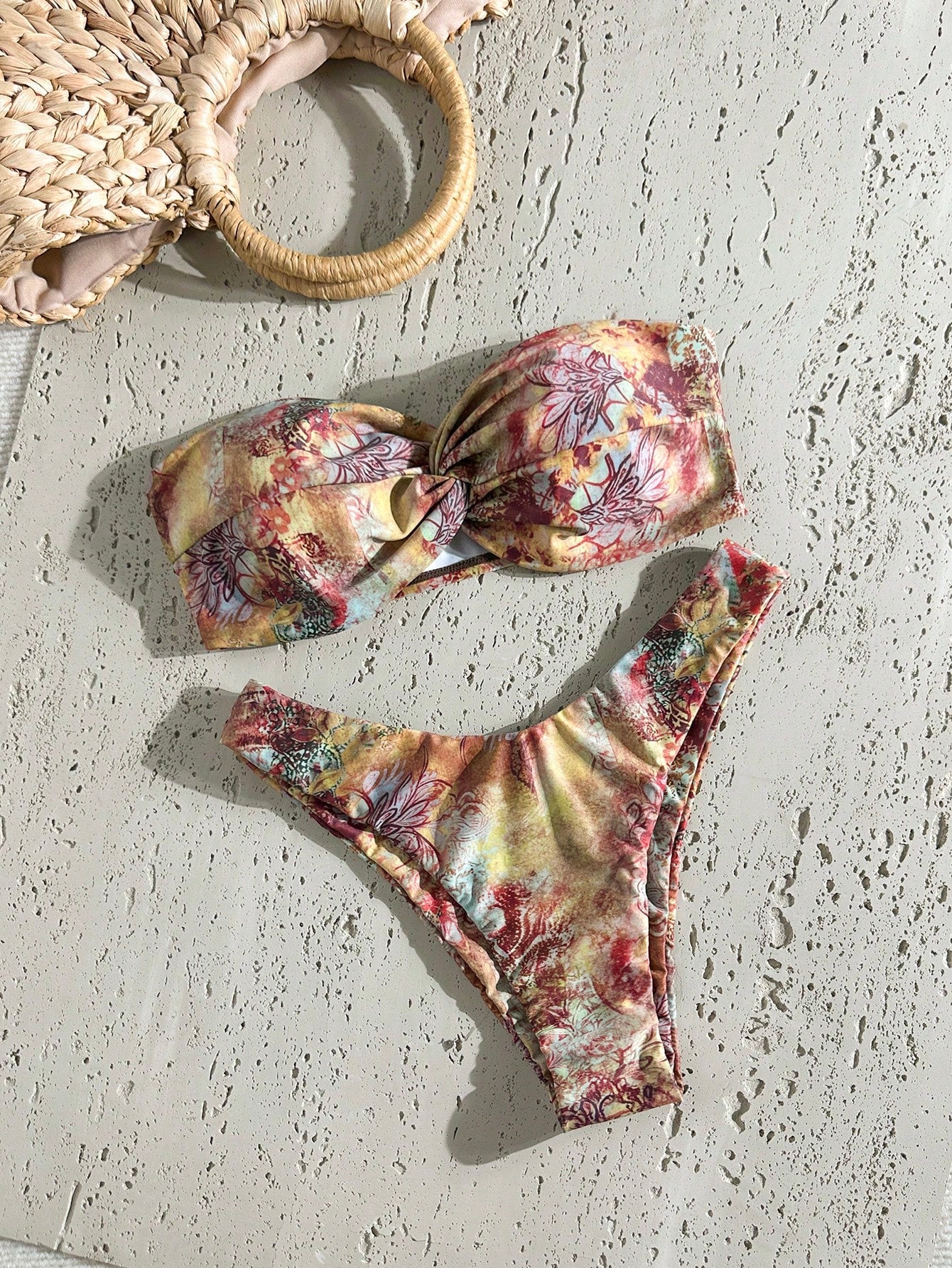 Swim Mod Multicolor Sleeveless Textured Pattern Bandeau Bikini Set For Women High Cut Swimwear Short Length - image 11