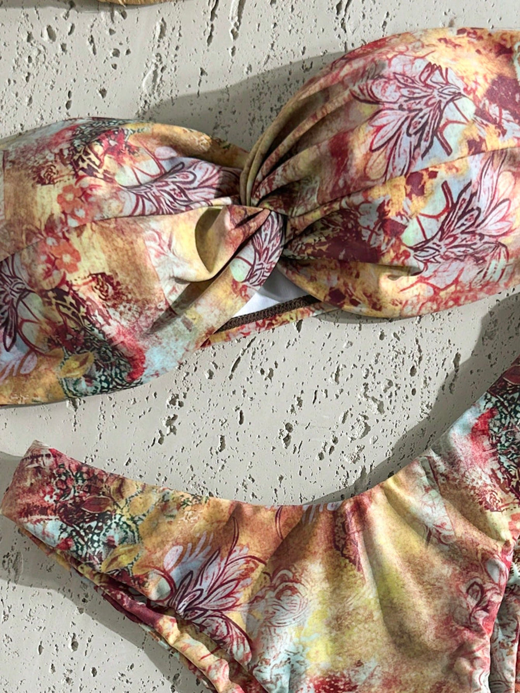 Swim Mod Multicolor Sleeveless Textured Pattern Bandeau Bikini Set