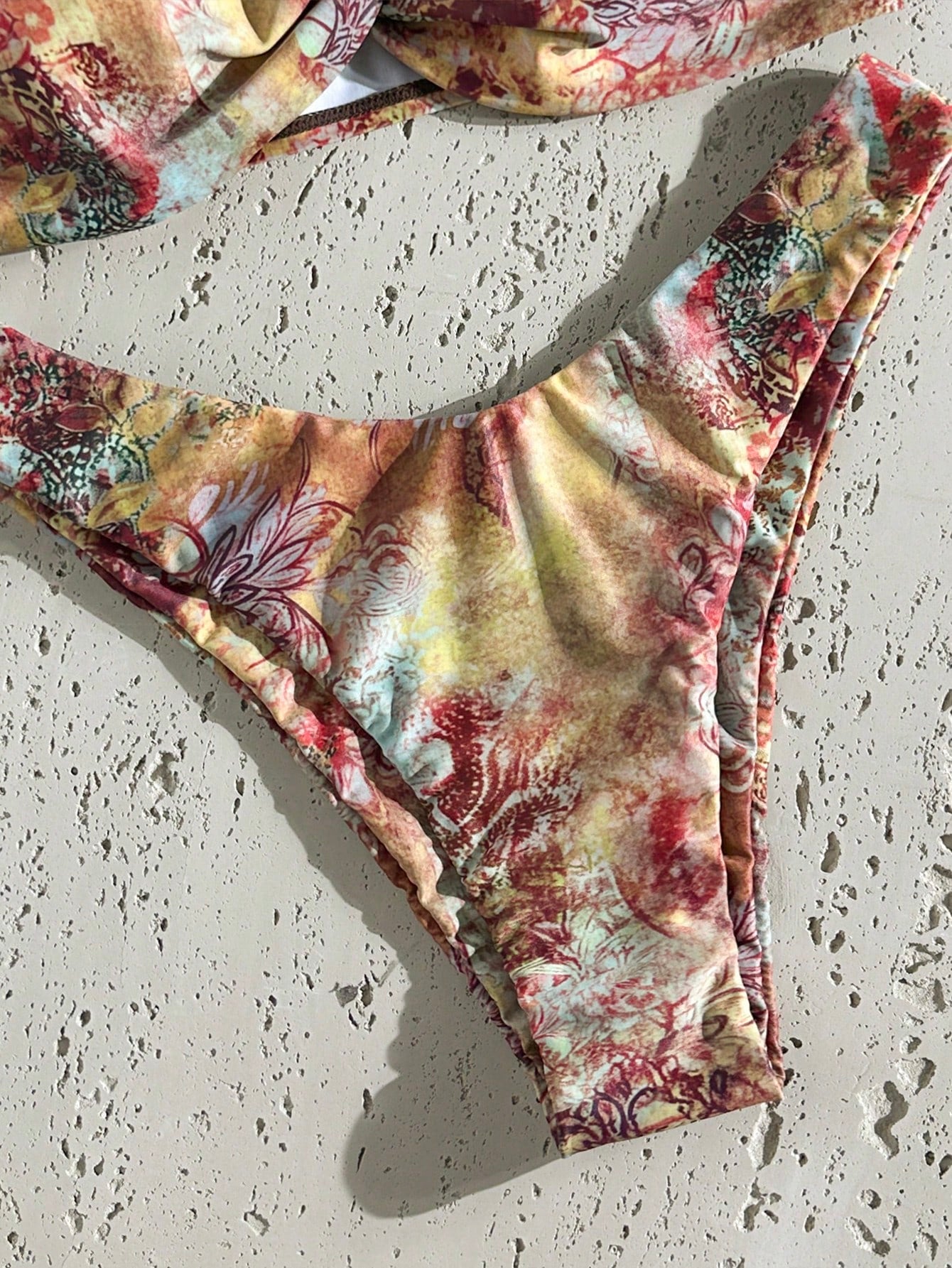Swim Mod Multicolor Sleeveless Textured Pattern Bandeau Bikini Set