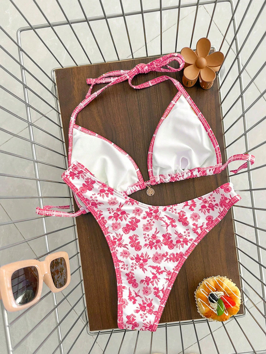 Swim Mod Women's Summer Beach Floral Print Halter Neck Tie Sexy