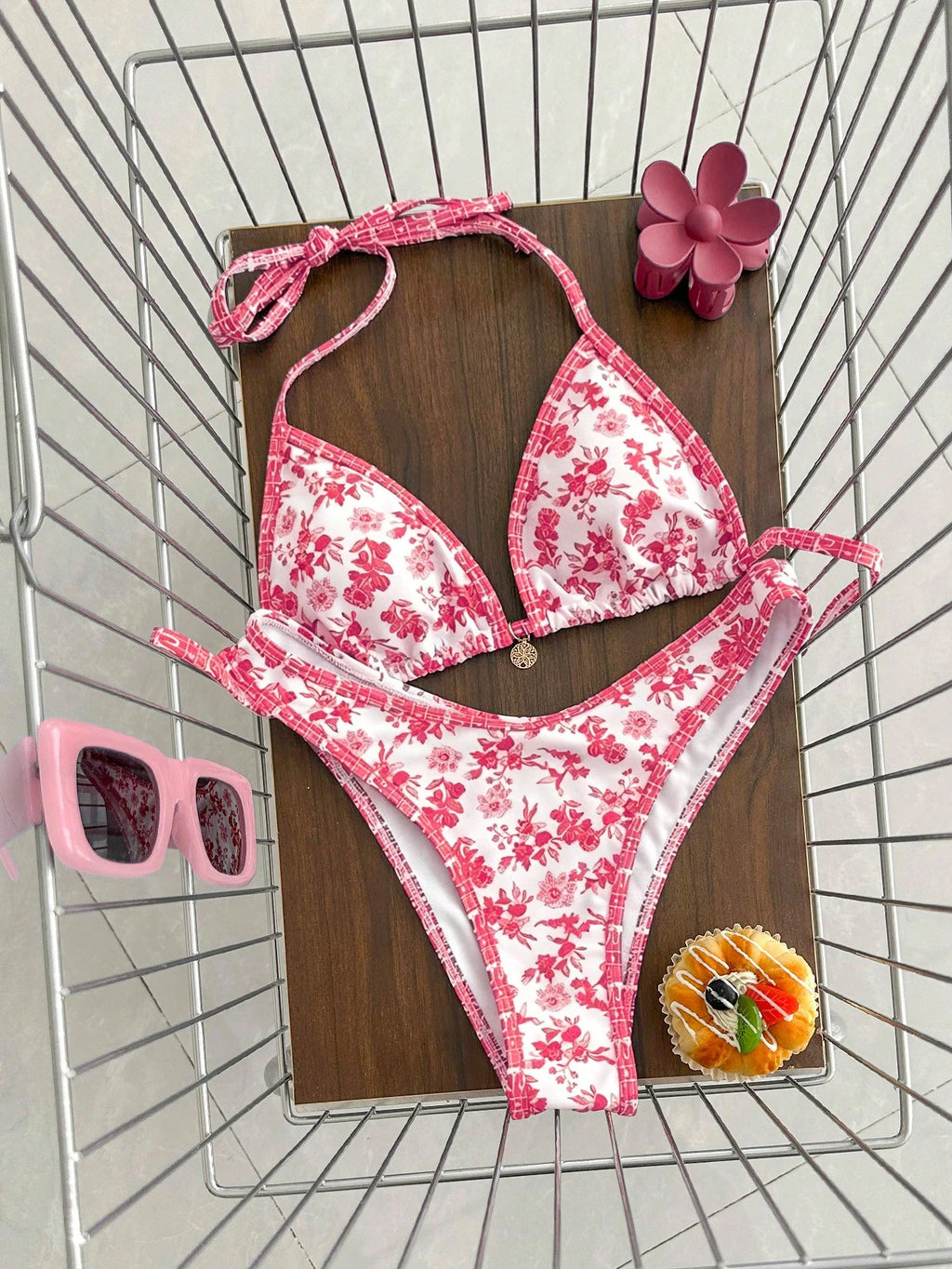 Swim Mod Women's Summer Beach Floral Print Halter Neck Tie Sexy