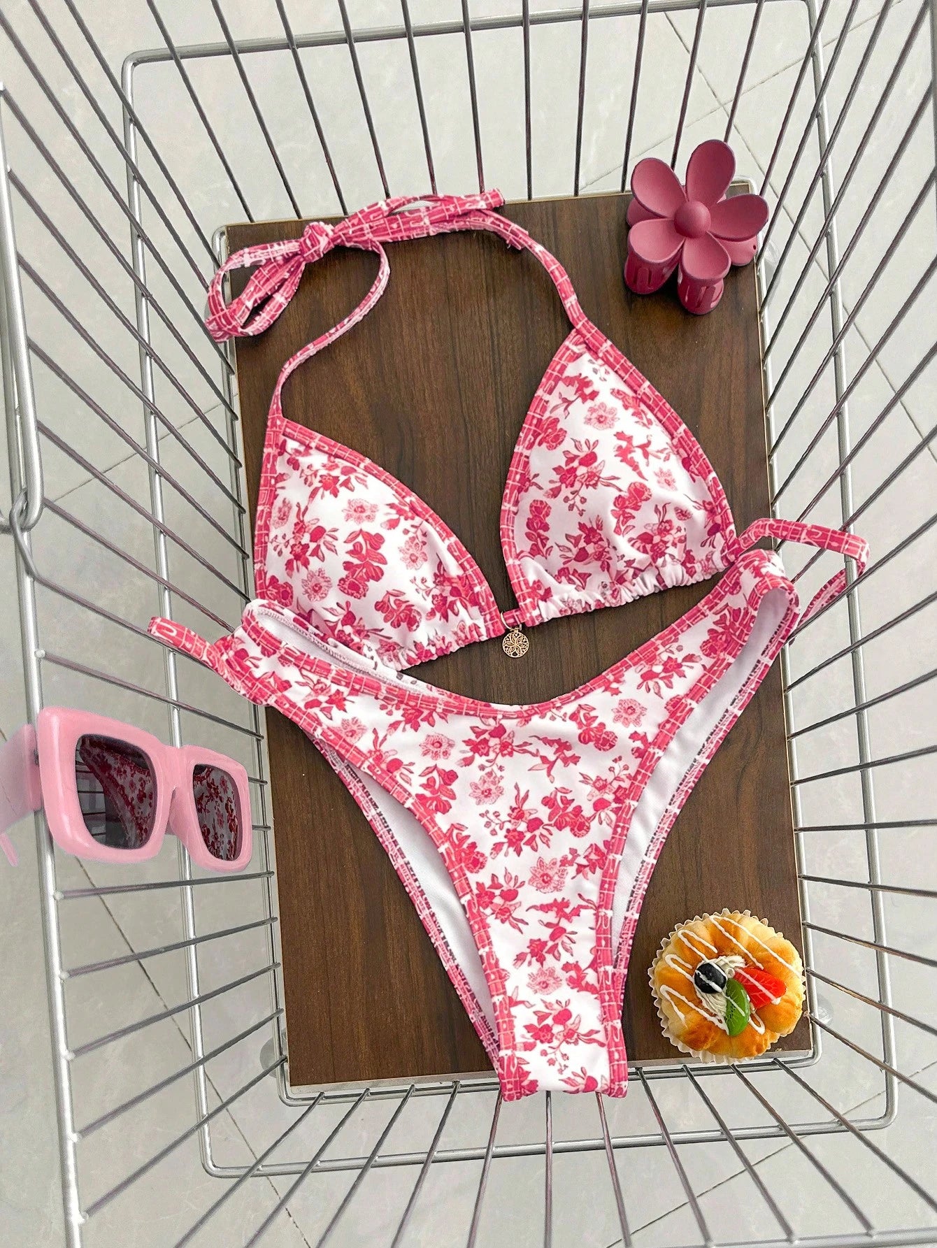 Swim Mod Women's Summer Beach Floral Print Halter Neck Tie Sexy