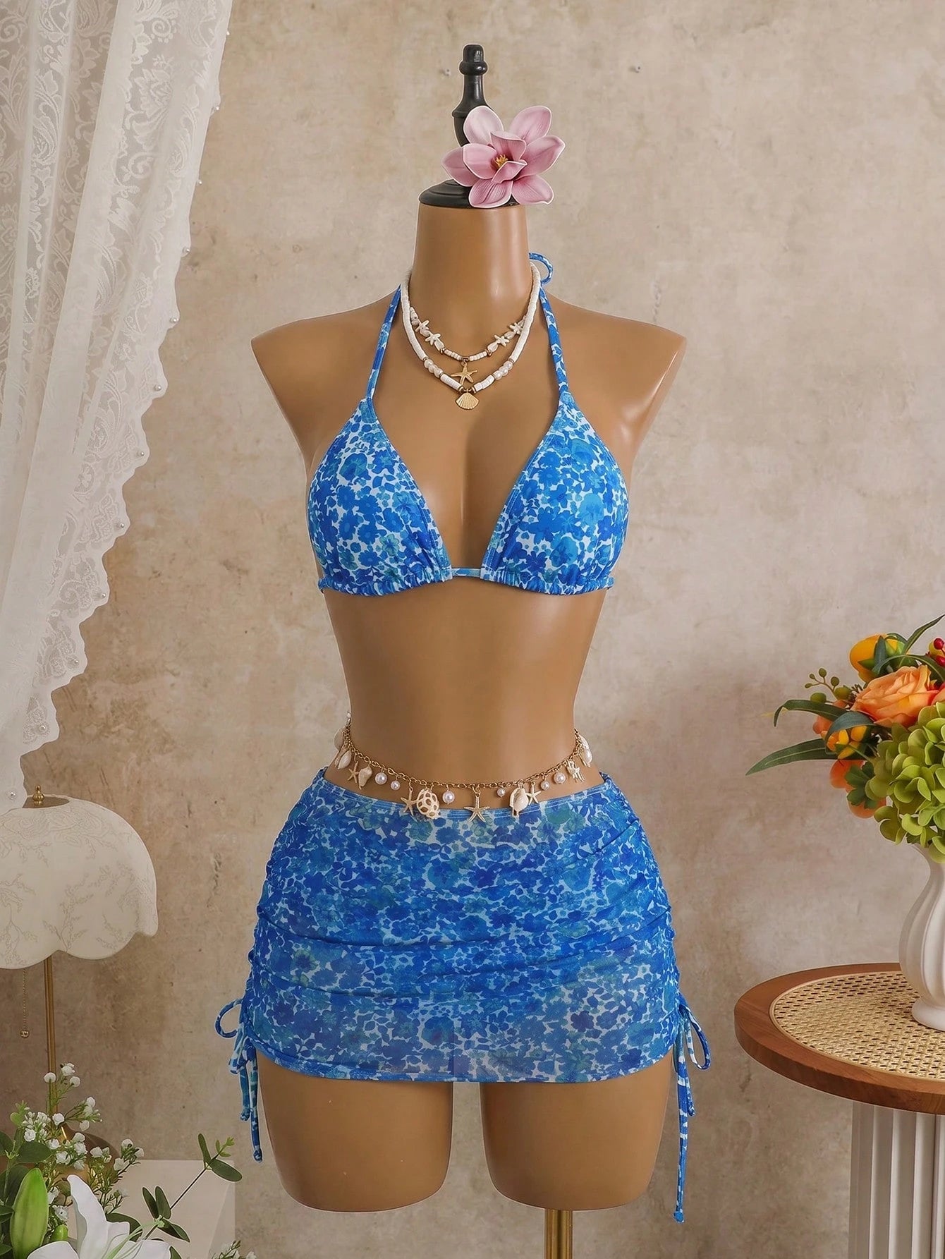Costavie Women's 3 PiecesBikini Set With Mesh Skirt, Casual Beach Resort Swimwea