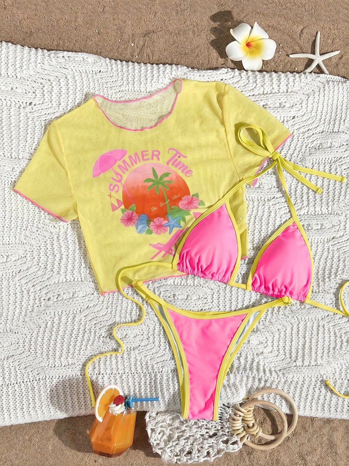 Swim Vcay 2026 New Women's Printed Triangle Bikini Top With Mesh