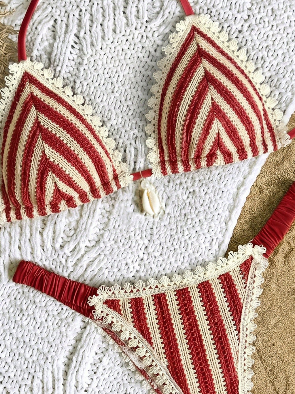 Bikinx 2025 Back To School Women's Bohemian Lace Striped Textured