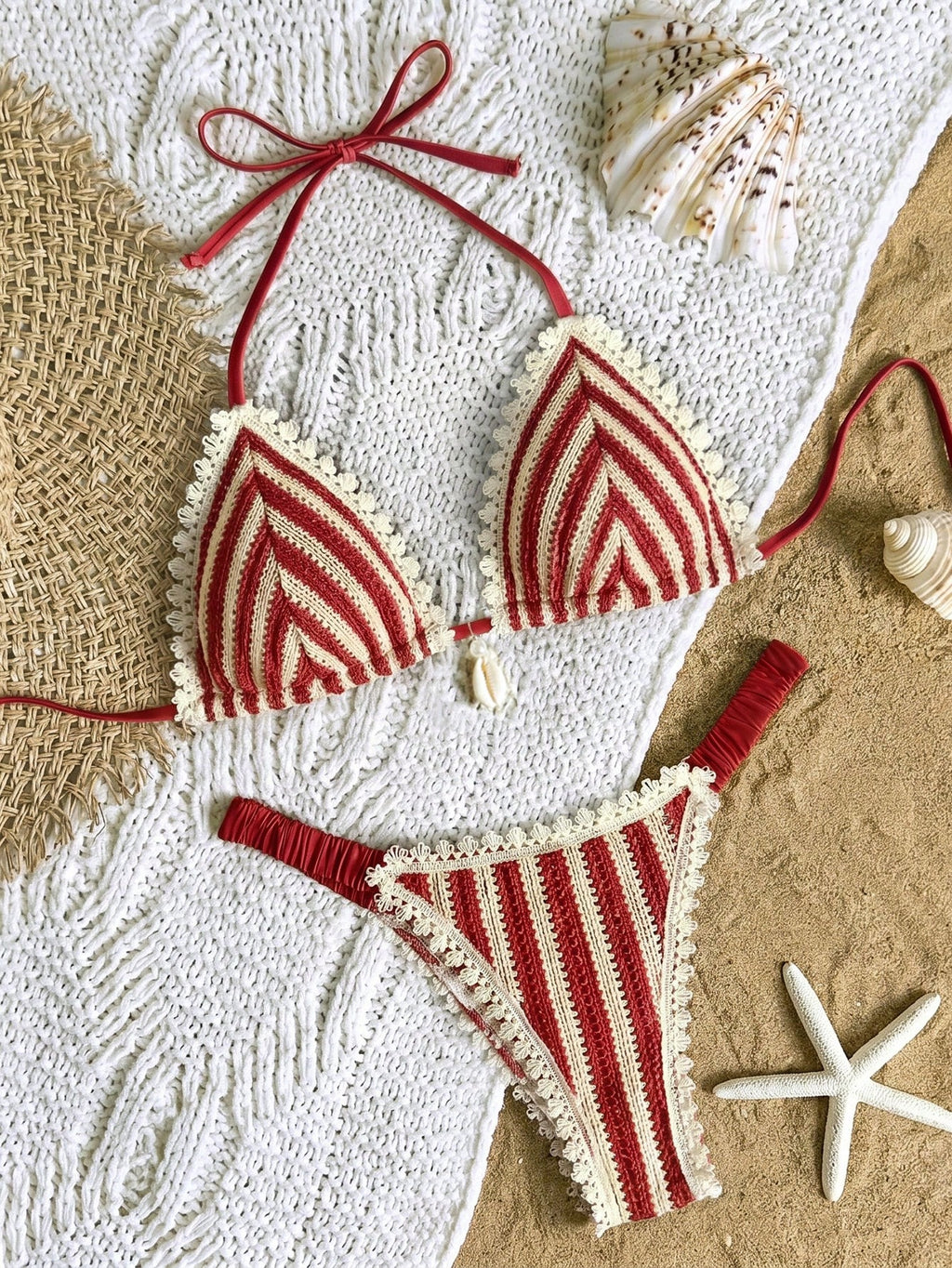 Bikinx 2025 Back To School Women's Bohemian Lace Striped Textured