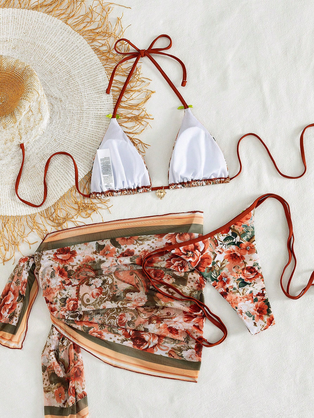 Onefish 2026 Women's Bikini Set, Elegant Floral Print Halter Tie Sexy