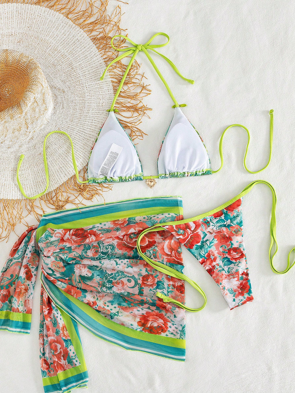 2026 Onefish Women's Floral Print Halter Tie Bikini Set, Elegant Bikini Set, Women's Resort Wear, Women's - image 20
